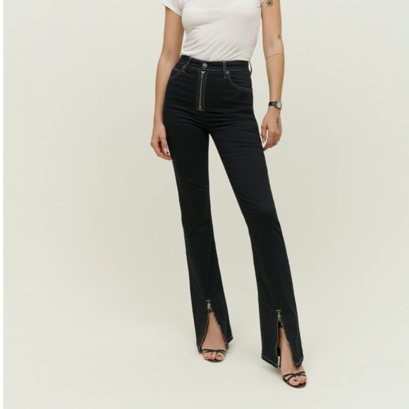 Reformation Toby Zip Front Ultra High Rise Bootcut Jeans in Black - Picture 1 of 15